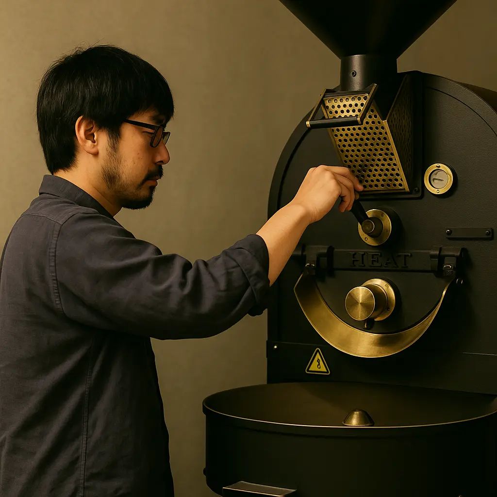 コーヒーの香りを確認する焙煎士